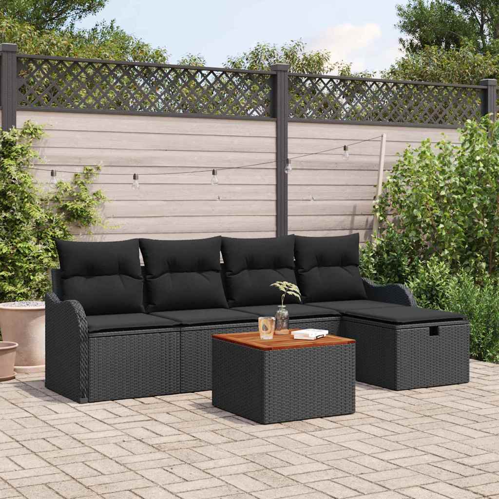 Gartensofa-set 6 stk. Schwarz Poly Rattan