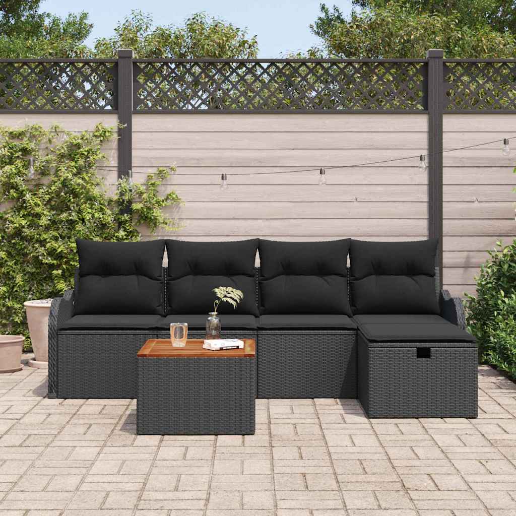 Gartensofa-set 6 stk. Schwarz Poly Rattan