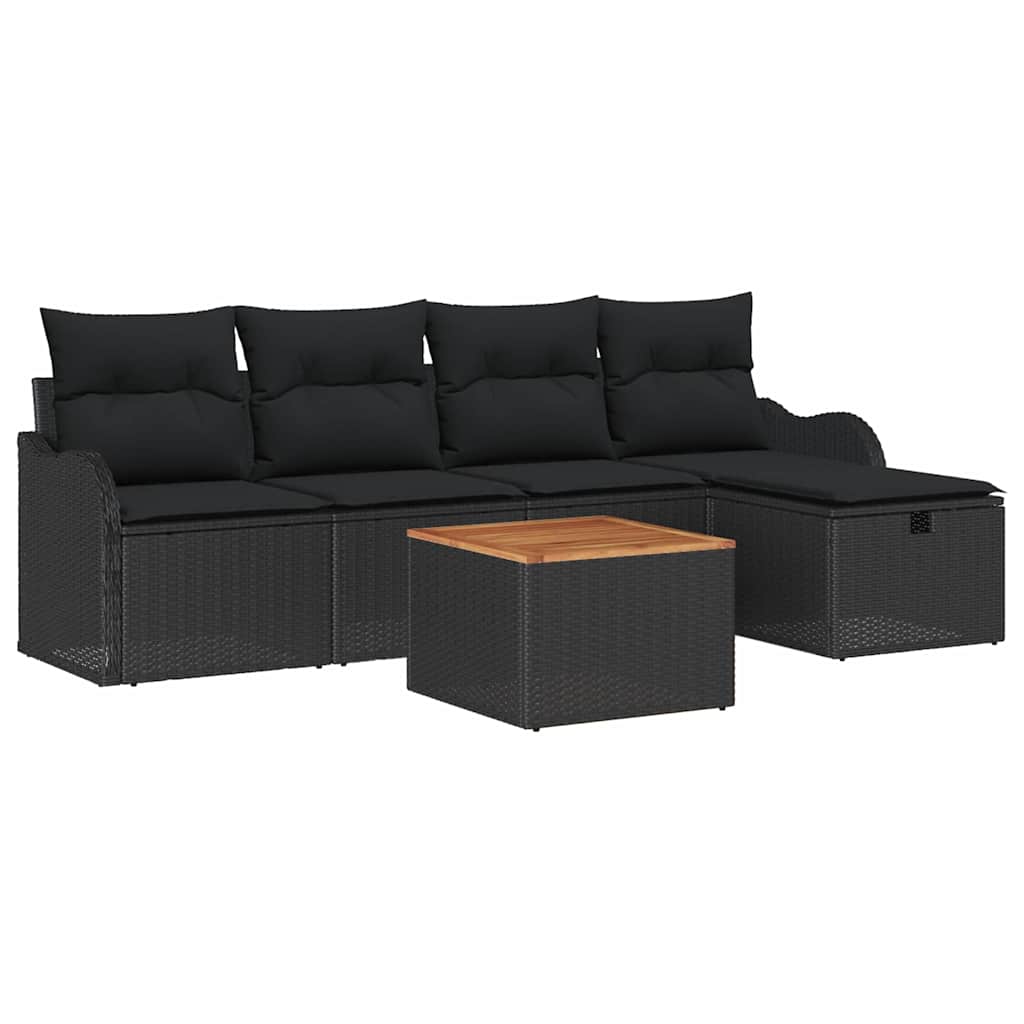Gartensofa-set 6 stk. Schwarz Poly Rattan