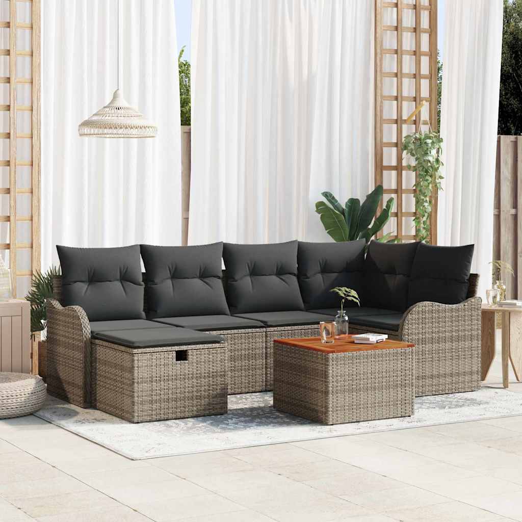 Gartensofa-set 7 stk. Grau Poly Rattan
