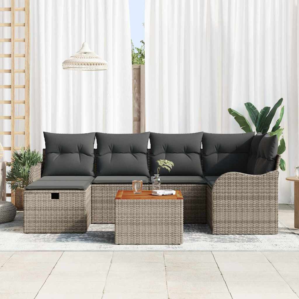 Gartensofa-set 7 stk. Grau Poly Rattan