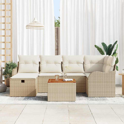 Gartensofa-set 7 stk. Beige Poly Rattan