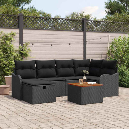 Gartensofa-set 7 stk. Schwarz Poly Rattan