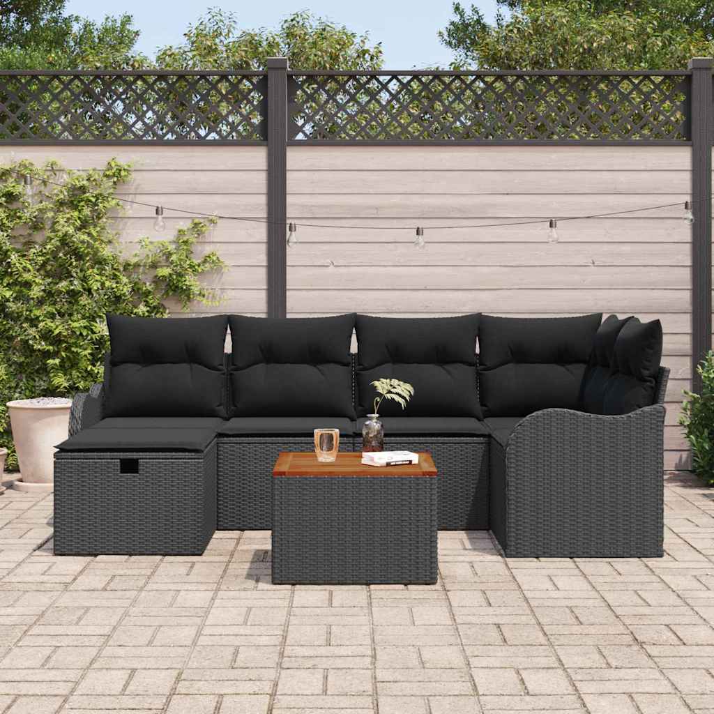 Gartensofa-set 7 stk. Schwarz Poly Rattan