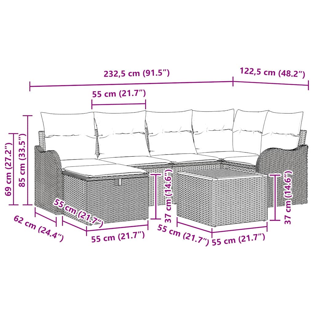 Gartensofa-set 7 stk. Schwarz Poly Rattan