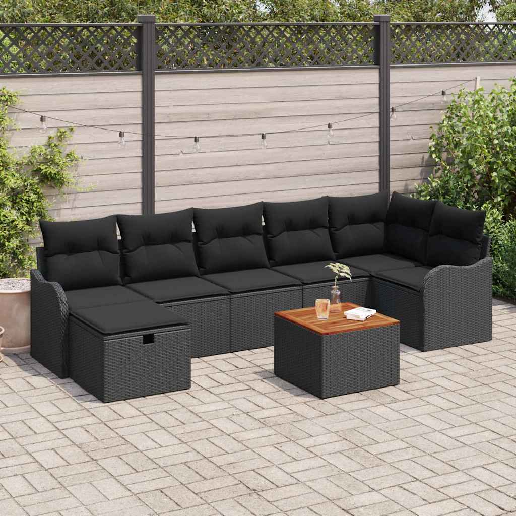 Gartensofa-set 8 stk. Schwarz Poly Rattan