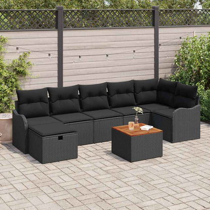 Gartensofa-set 8 stk. Schwarz Poly Rattan