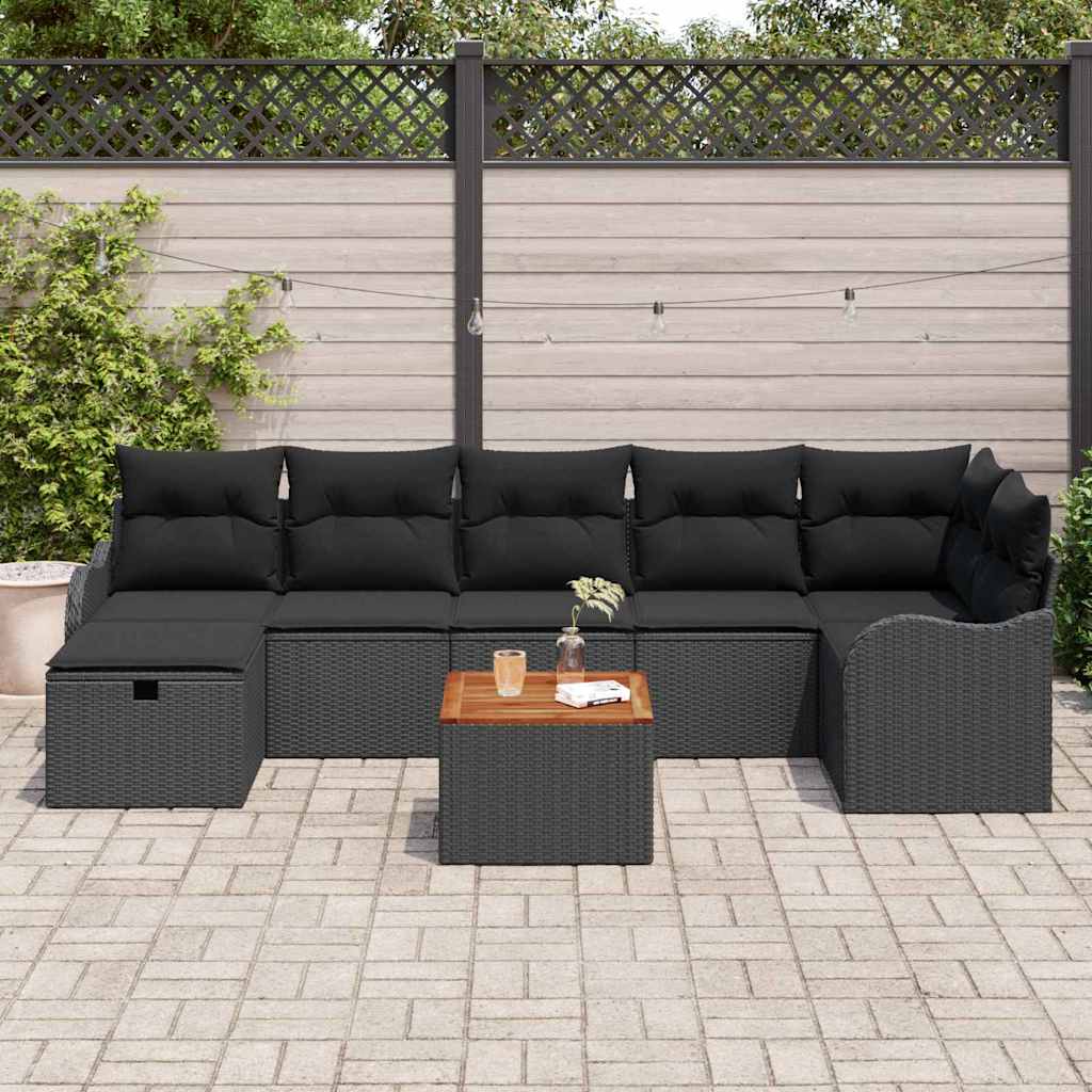 Gartensofa-set 8 stk. Schwarz Poly Rattan