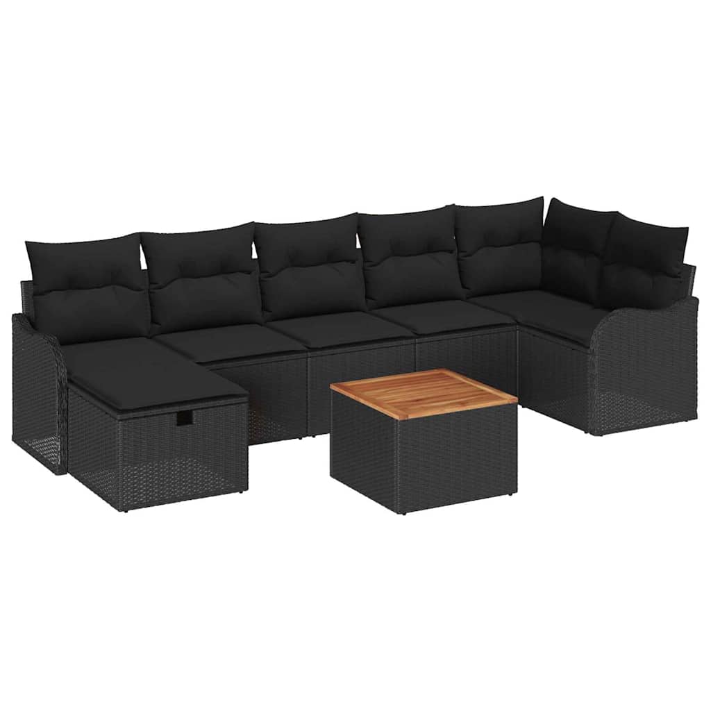 Gartensofa-set 8 stk. Schwarz Poly Rattan