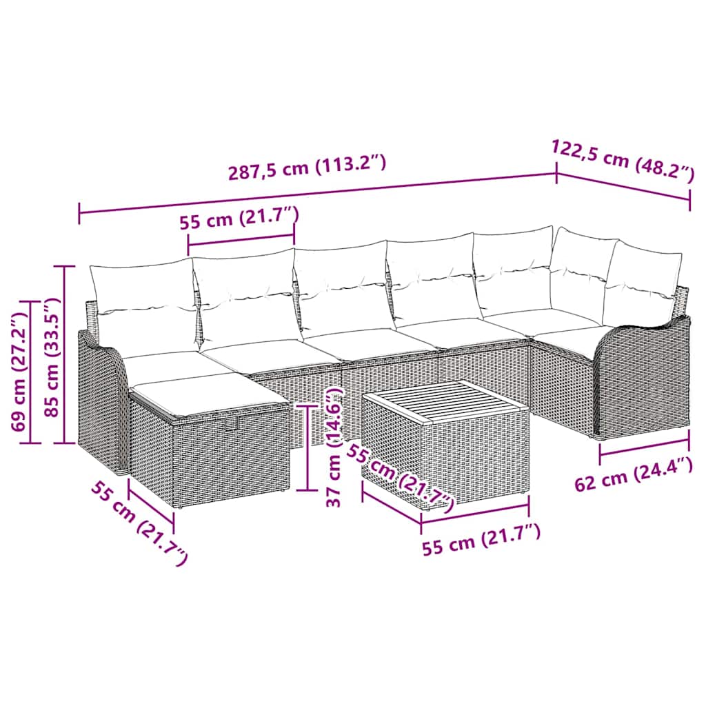 Gartensofa-set 8 stk. Schwarz Poly Rattan