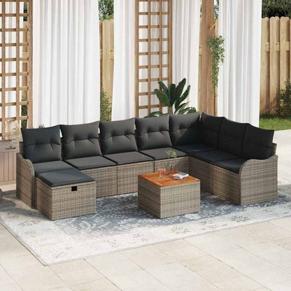 Gartensofa-set 9 stk. Grau Poly Rattan