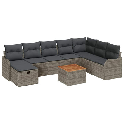 Gartensofa-set 9 stk. Grau Poly Rattan
