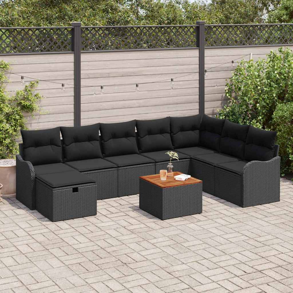 Gartensofa-set 9 stk. Schwarz Poly Rattan