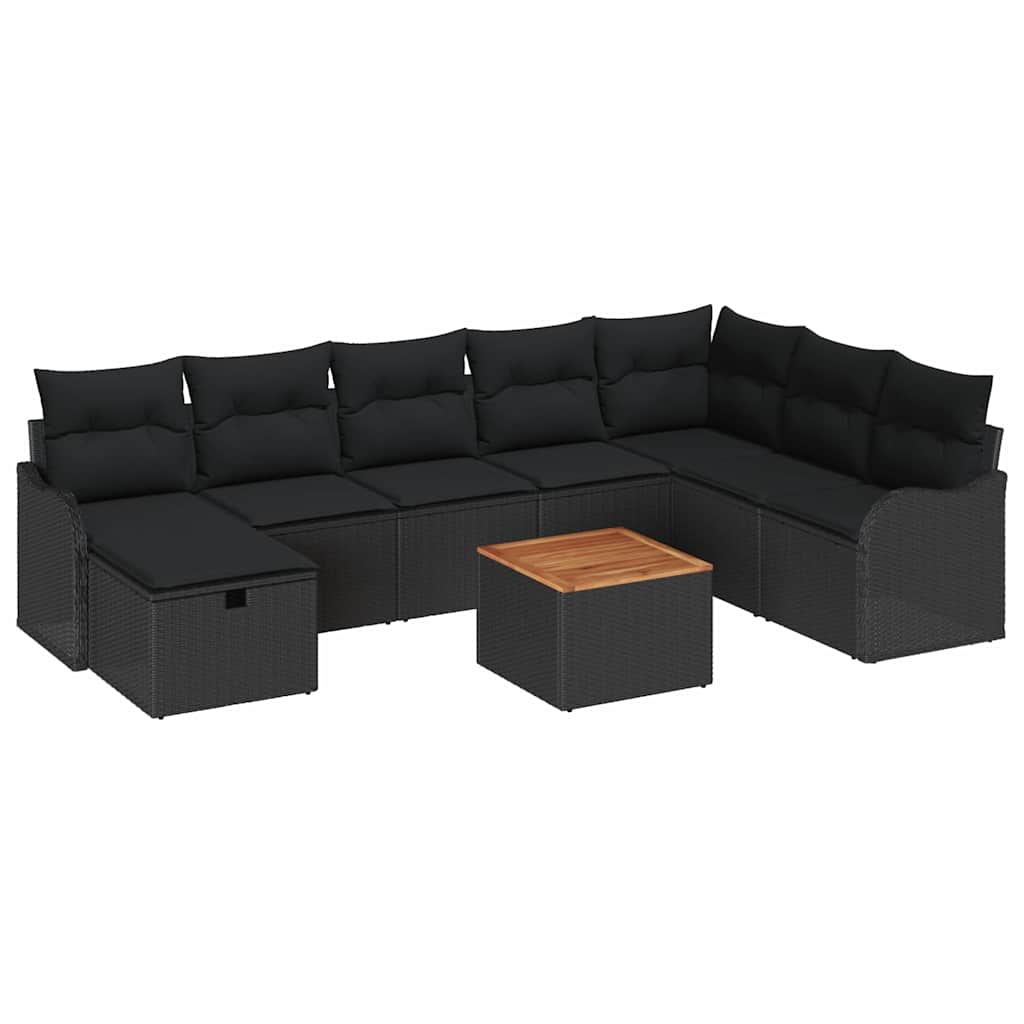 Gartensofa-set 9 stk. Schwarz Poly Rattan