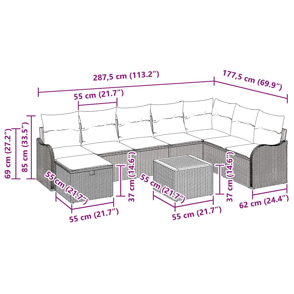 Gartensofa-set 9 stk. Schwarz Poly Rattan