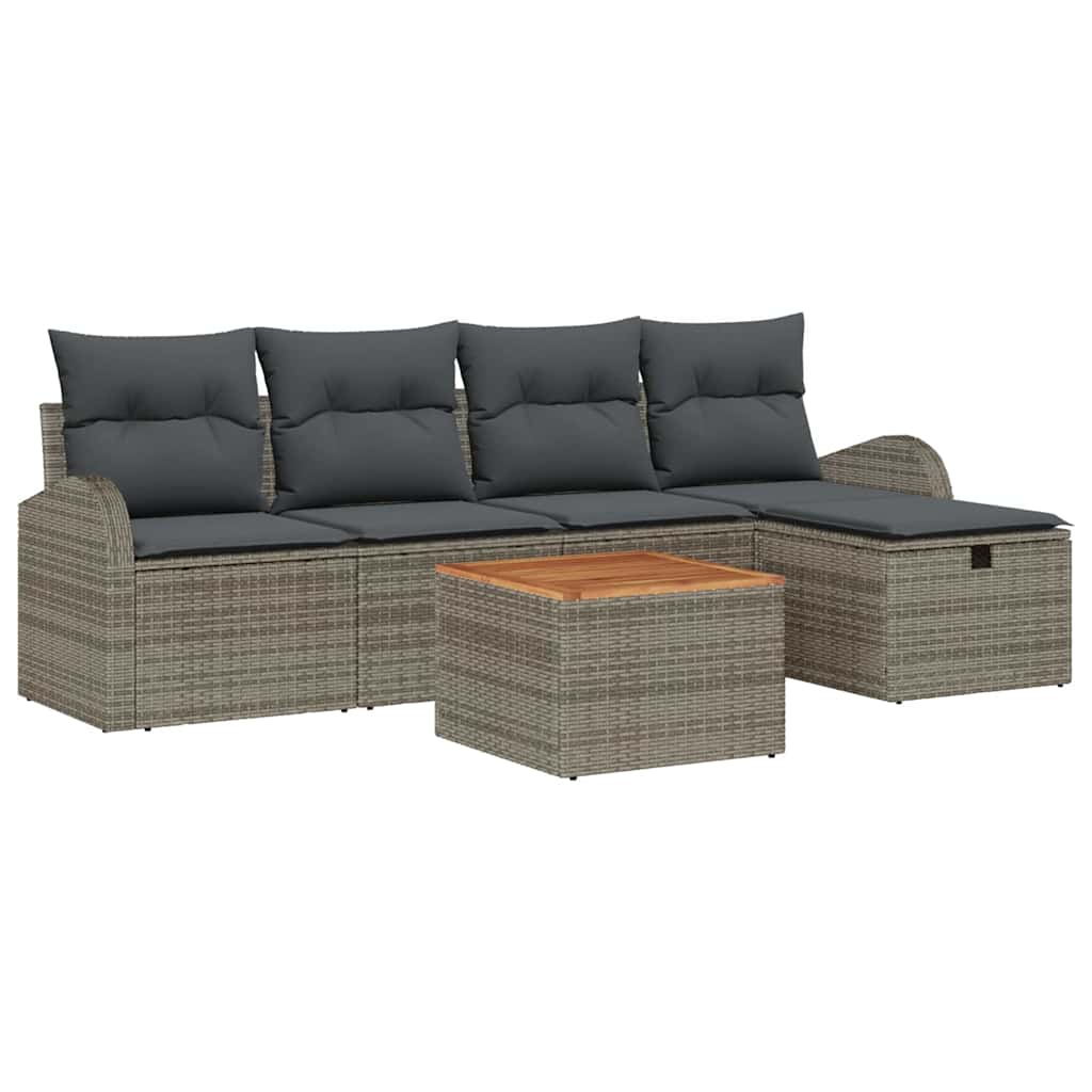 Gartensofa-set 6 stk. Grau Poly Rattan