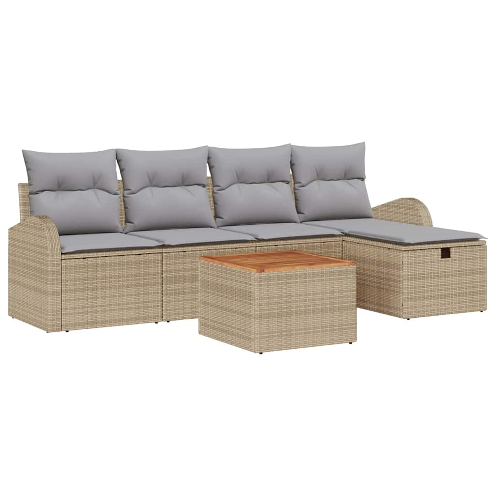 Gartensofa-set 6 stk. Beige Poly Rattan