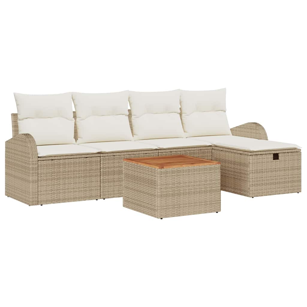 Gartensofa-set 6 stk. Beige Poly Rattan