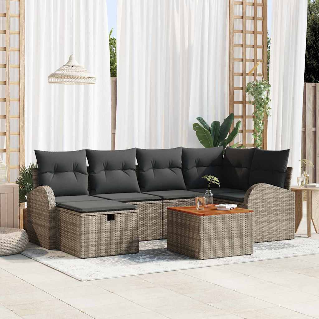 Gartensofa-set 7 stk. Grau Poly Rattan