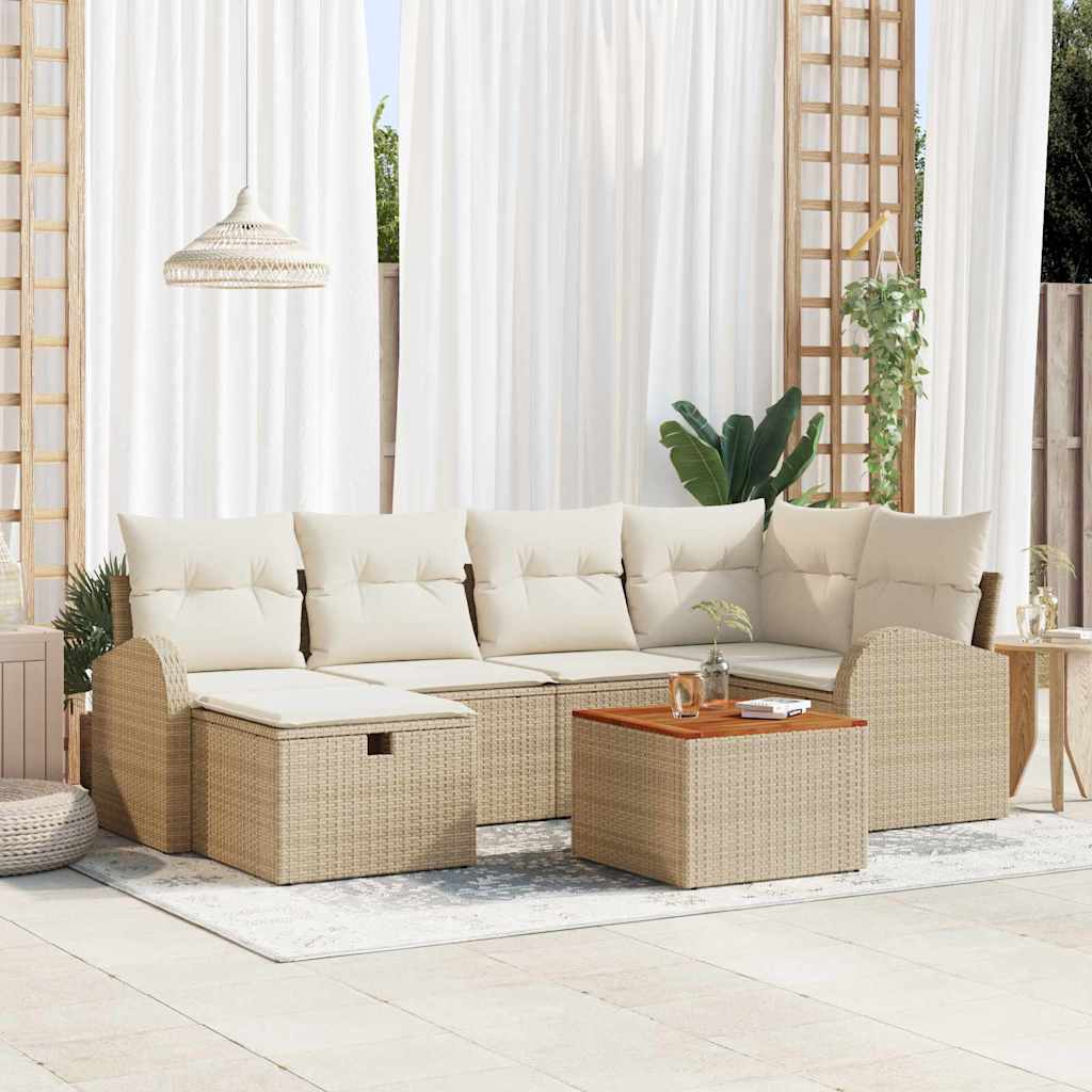 Gartensofa-set 7 stk. Beige Poly Rattan