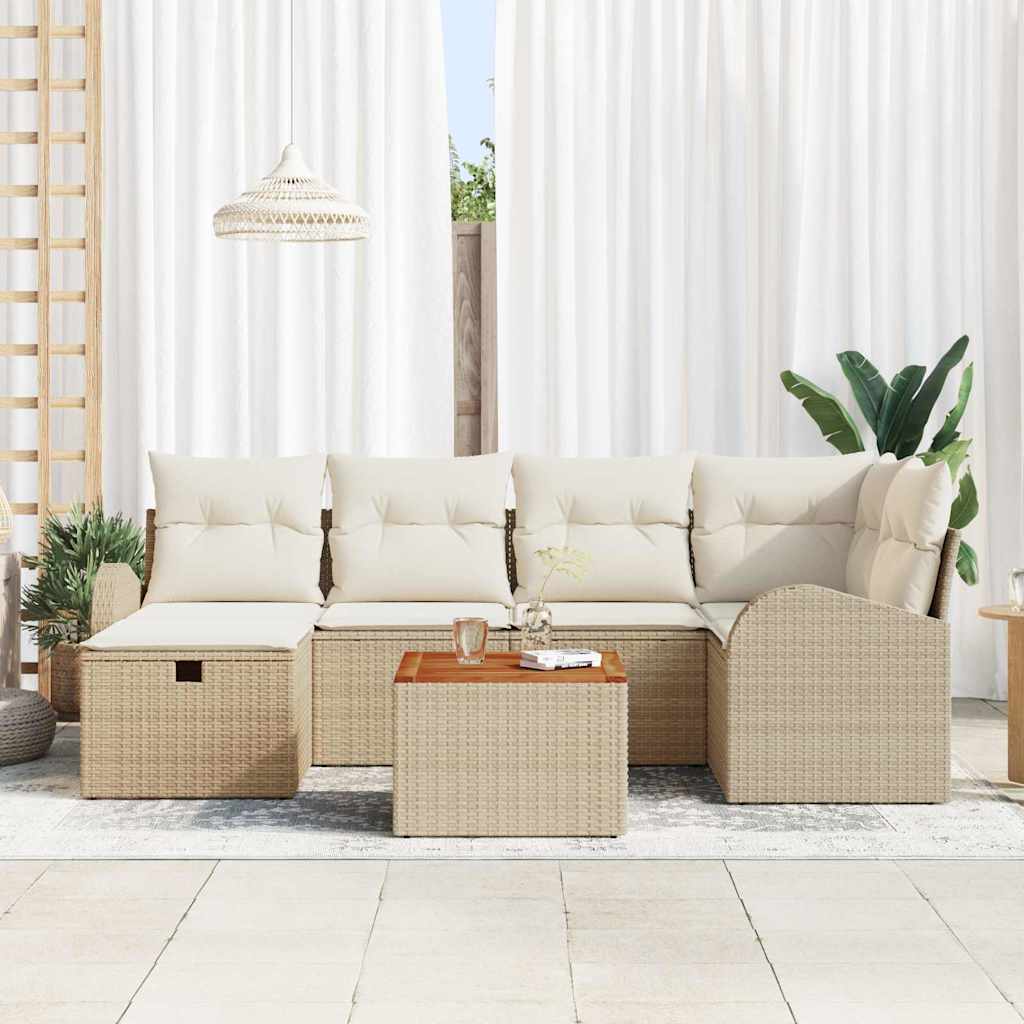 Gartensofa-set 7 stk. Beige Poly Rattan