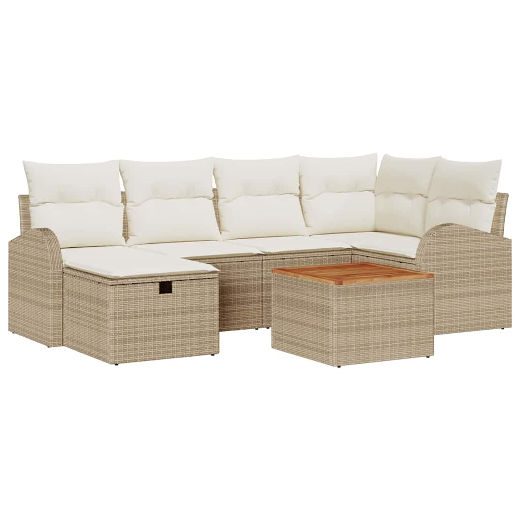 Gartensofa-set 7 stk. Beige Poly Rattan