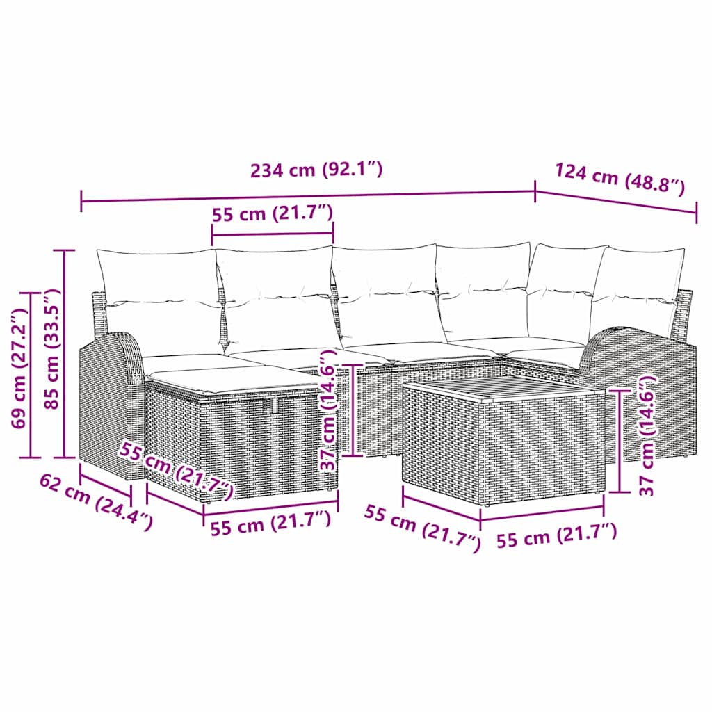 Gartensofa-set 7 stk. Beige Poly Rattan