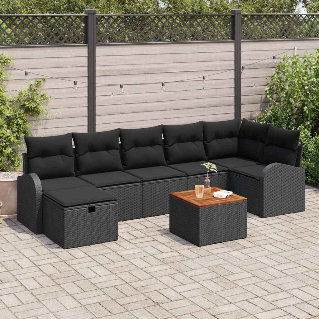 Gartensofa-set 8 stk. Schwarz Poly Rattan