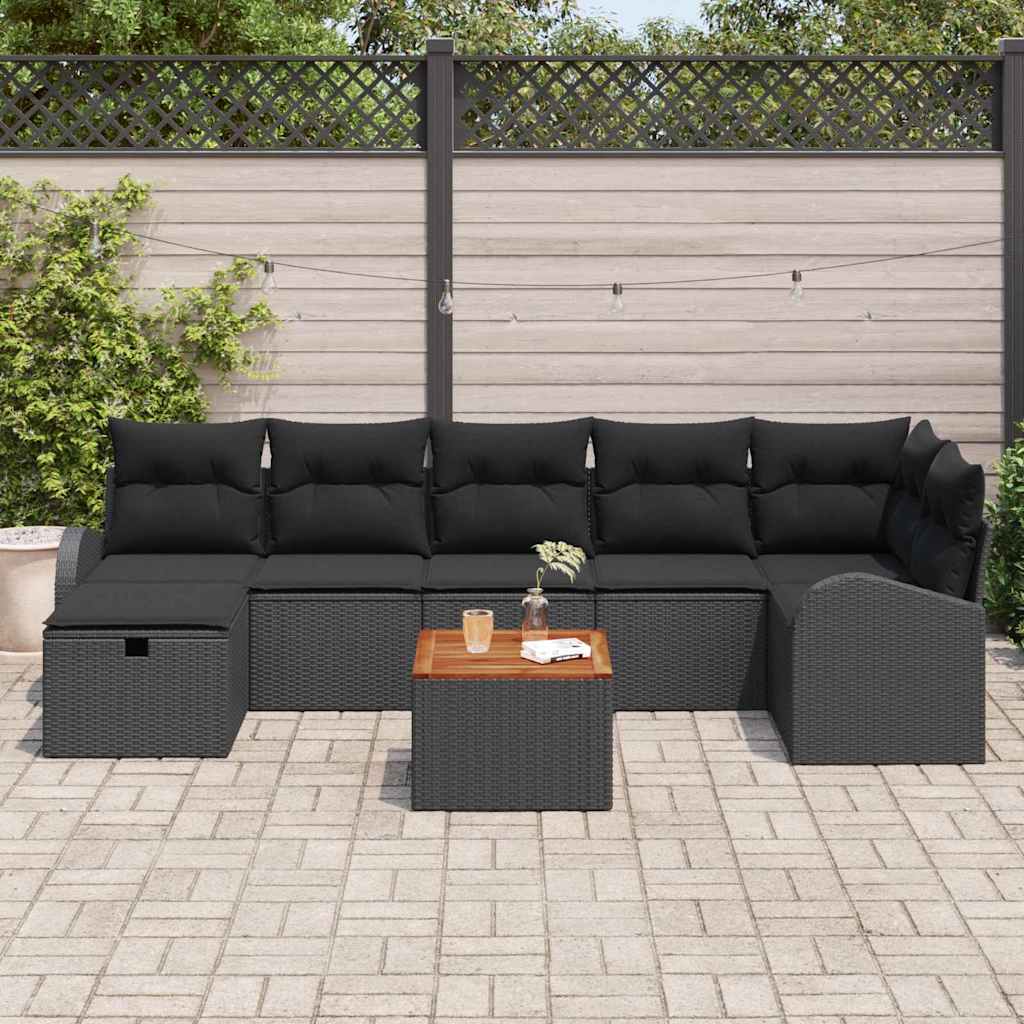 Gartensofa-set 8 stk. Schwarz Poly Rattan