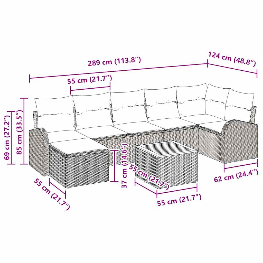 Gartensofa-set 8 stk. Schwarz Poly Rattan
