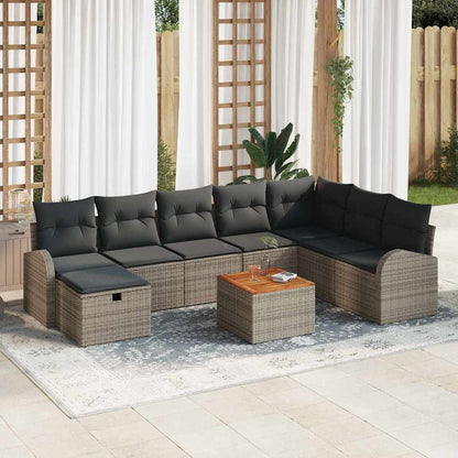 Gartensofa-set 9 stk. Grau Poly Rattan