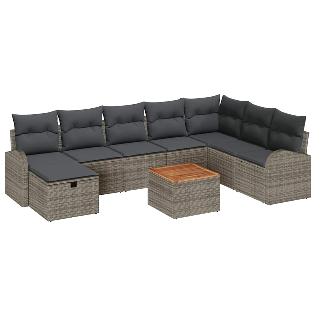 Gartensofa-set 9 stk. Grau Poly Rattan