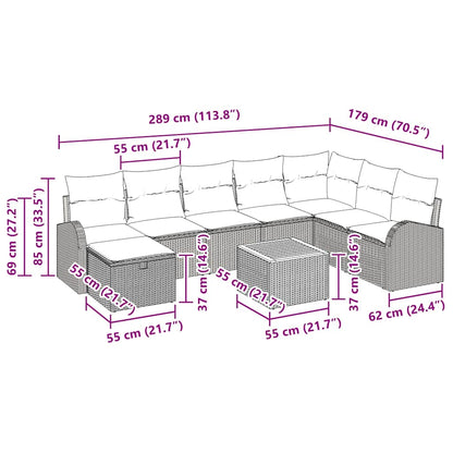 Gartensofa-set 9 stk. Grau Poly Rattan