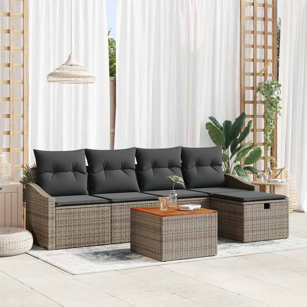 Gartensofa-set 6 stk. Grau Poly Rattan
