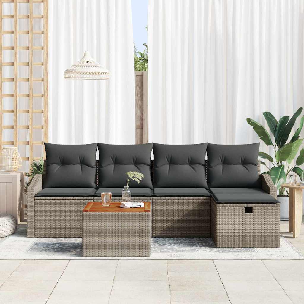Gartensofa-set 6 stk. Grau Poly Rattan