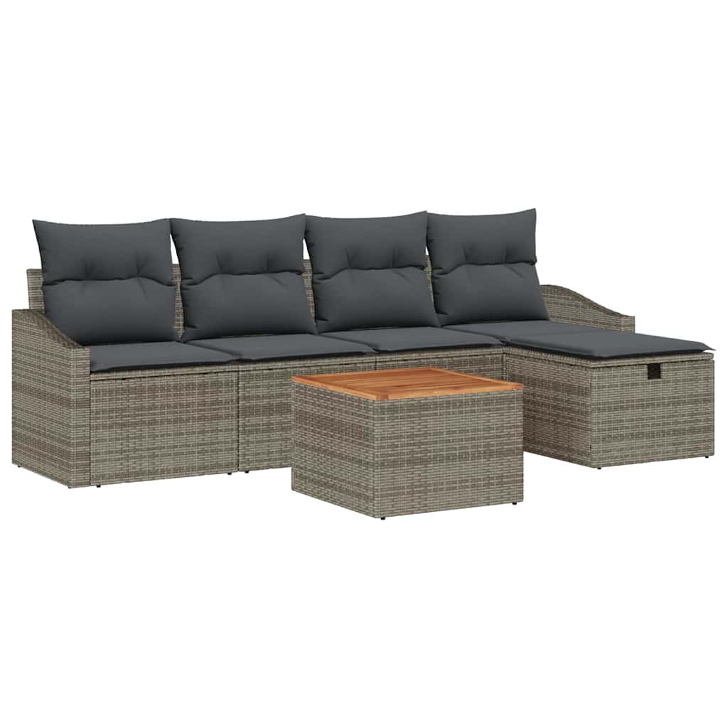 Gartensofa-set 6 stk. Grau Poly Rattan