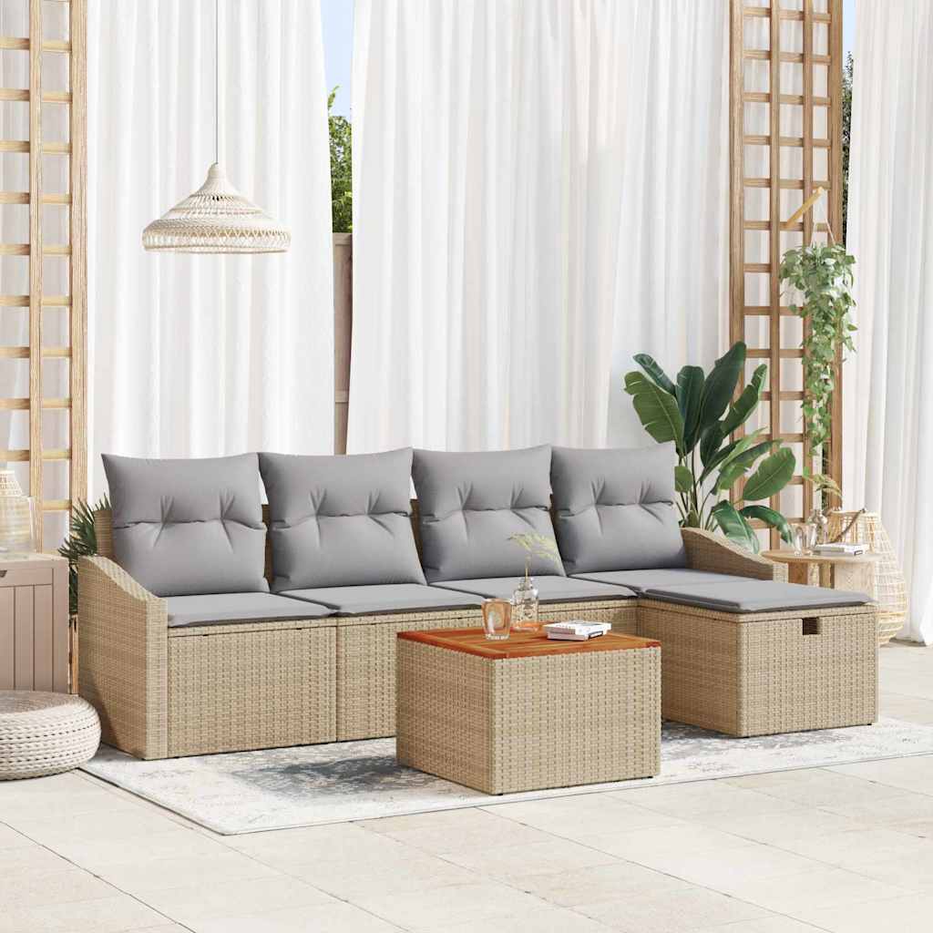 Gartensofa-set 6 stk. Beige Poly Rattan