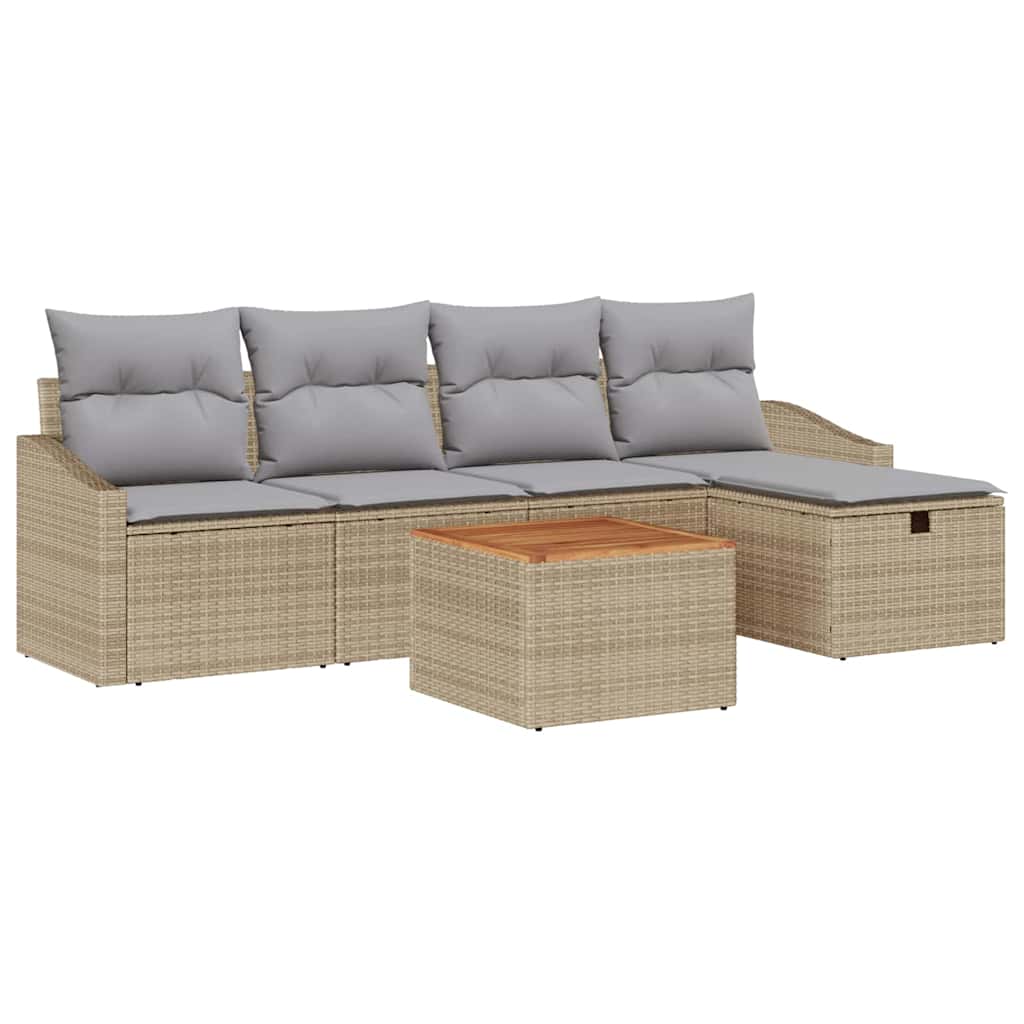 Gartensofa-set 6 stk. Beige Poly Rattan