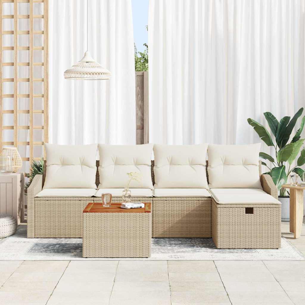 Gartensofa-set 6 stk. Beige Poly Rattan