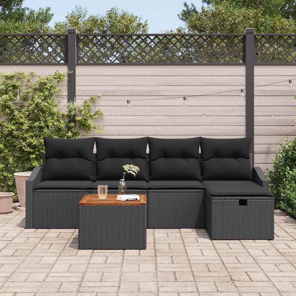 Gartensofa-set 6 stk. Schwarz Poly Rattan