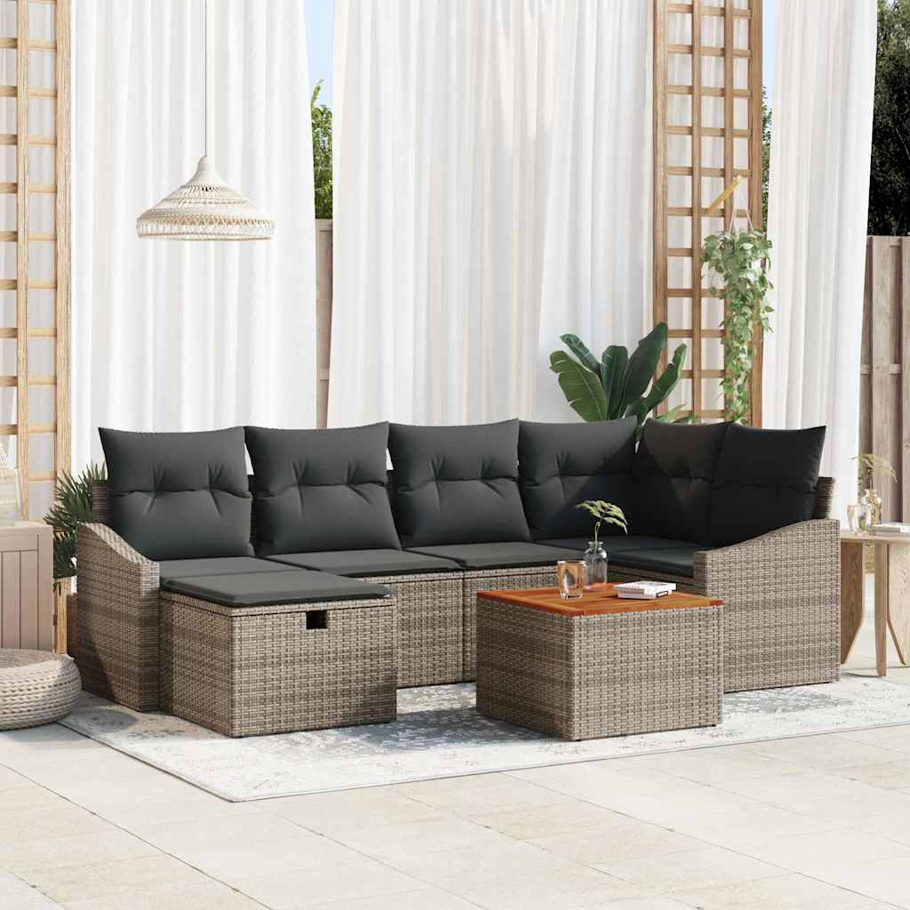 Gartensofa-set 7 stk. Grau Poly Rattan