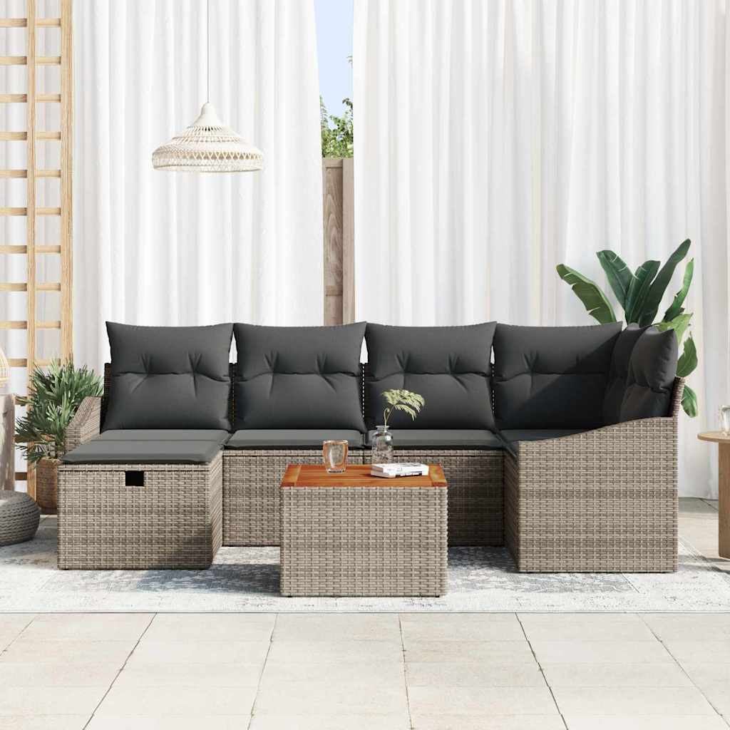 Gartensofa-set 7 stk. Grau Poly Rattan