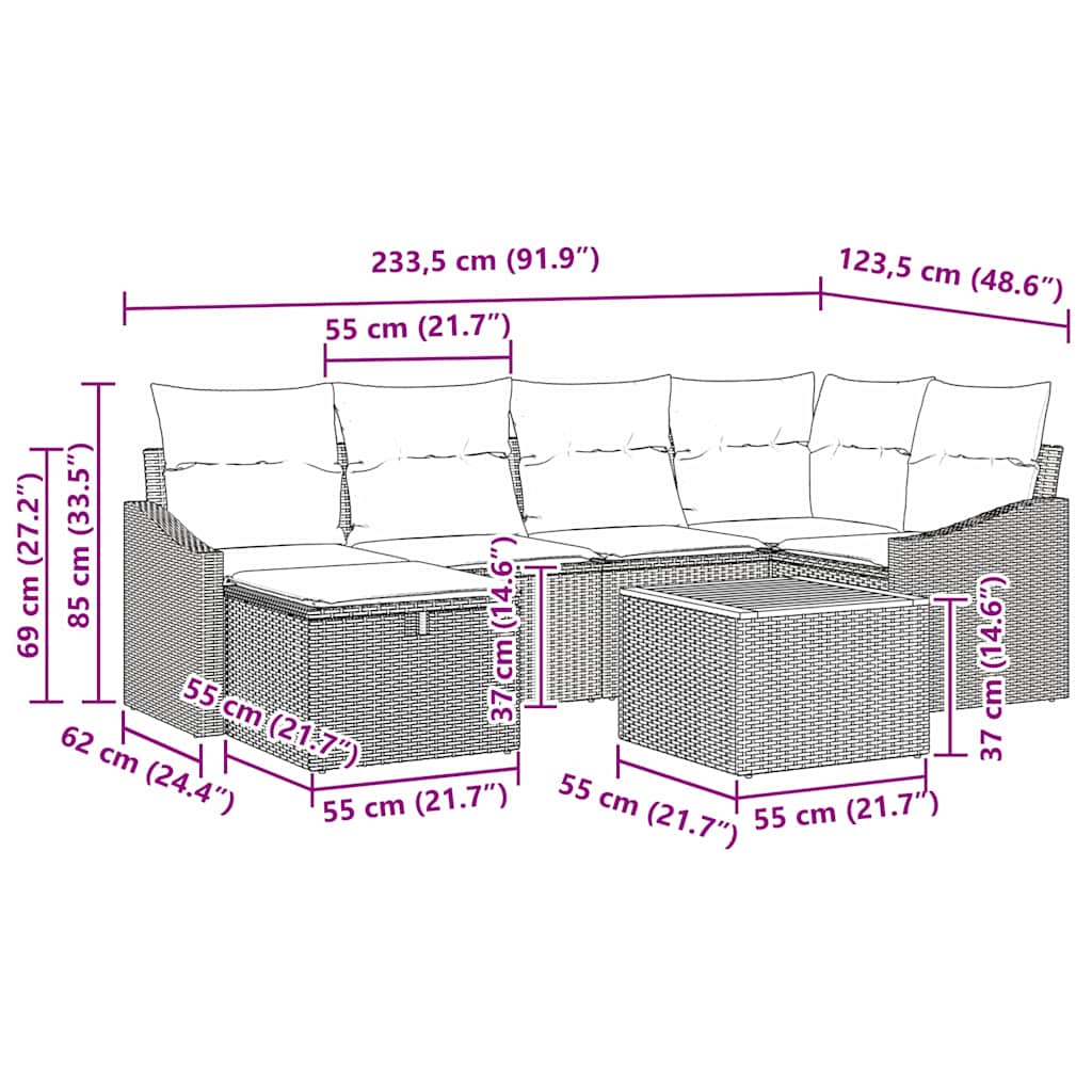 Gartensofa-set 7 stk. Beige Poly Rattan