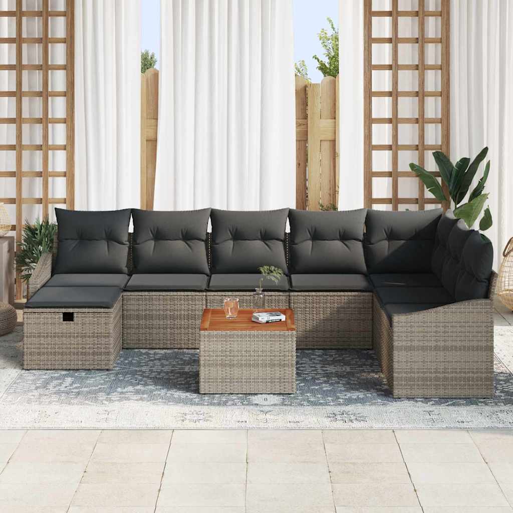 Gartensofa-set 9 stk. Grau Poly Rattan