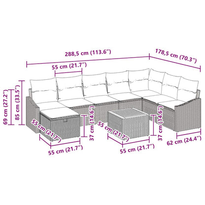 Gartensofa-set 9 stk. Schwarz Poly Rattan