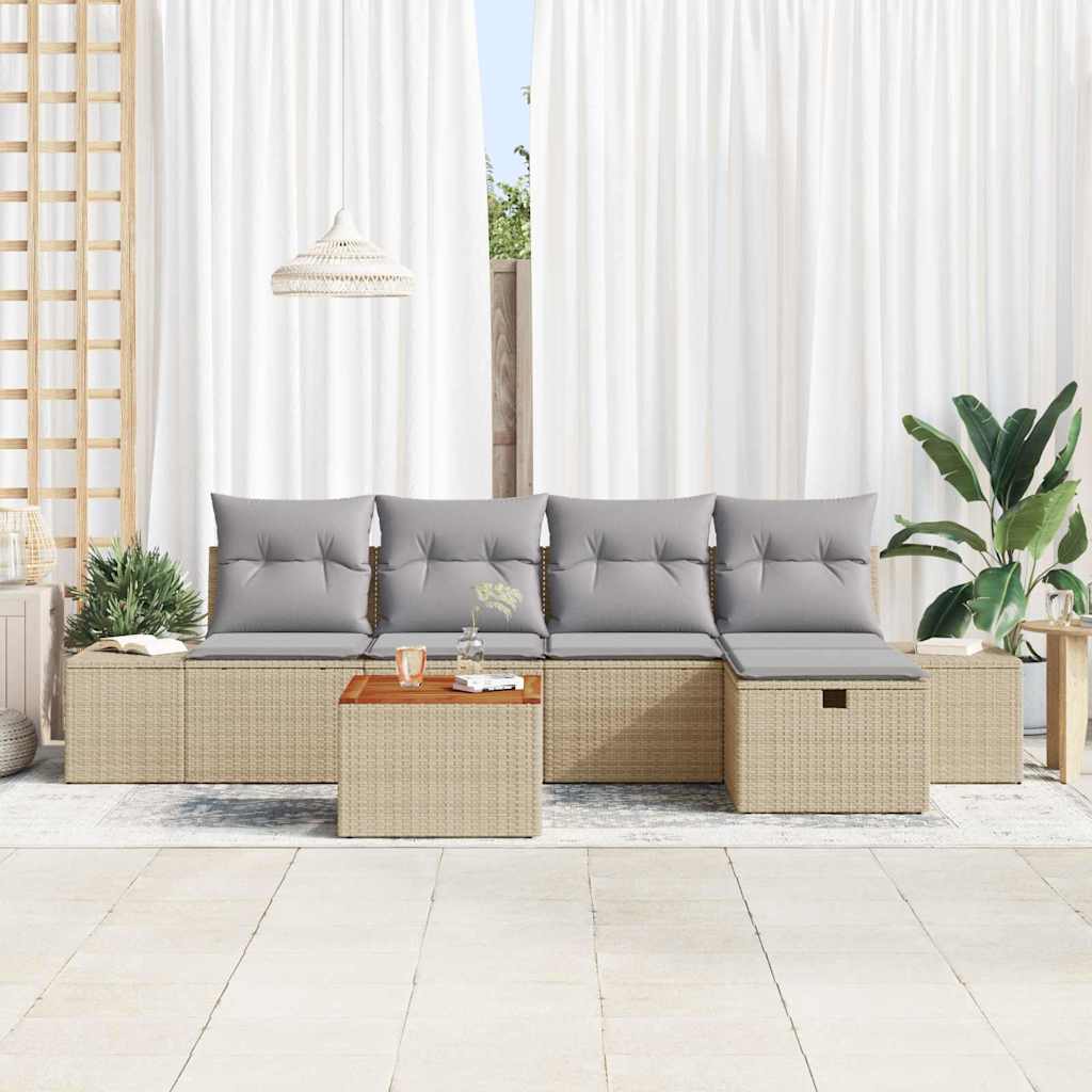 Gartensofa-set 6 stk. Beige Poly Rattan