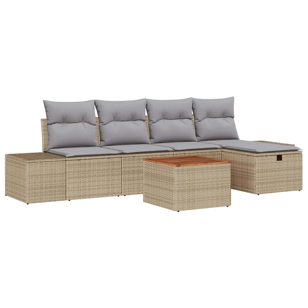 Gartensofa-set 6 stk. Beige Poly Rattan