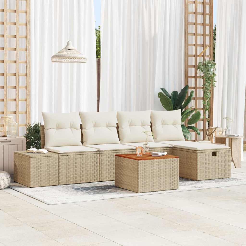 Gartensofa-set 6 stk. Beige Poly Rattan