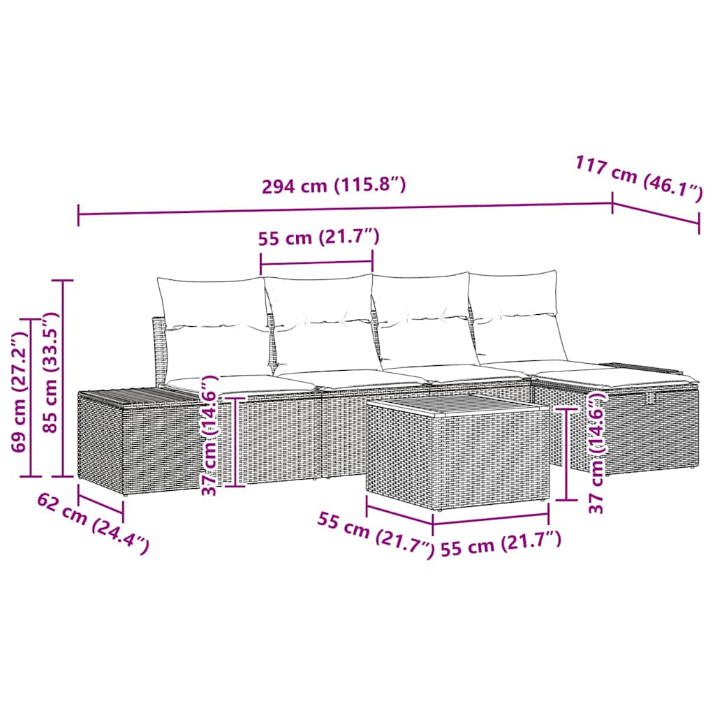 Gartensofa-set 6 stk. Beige Poly Rattan