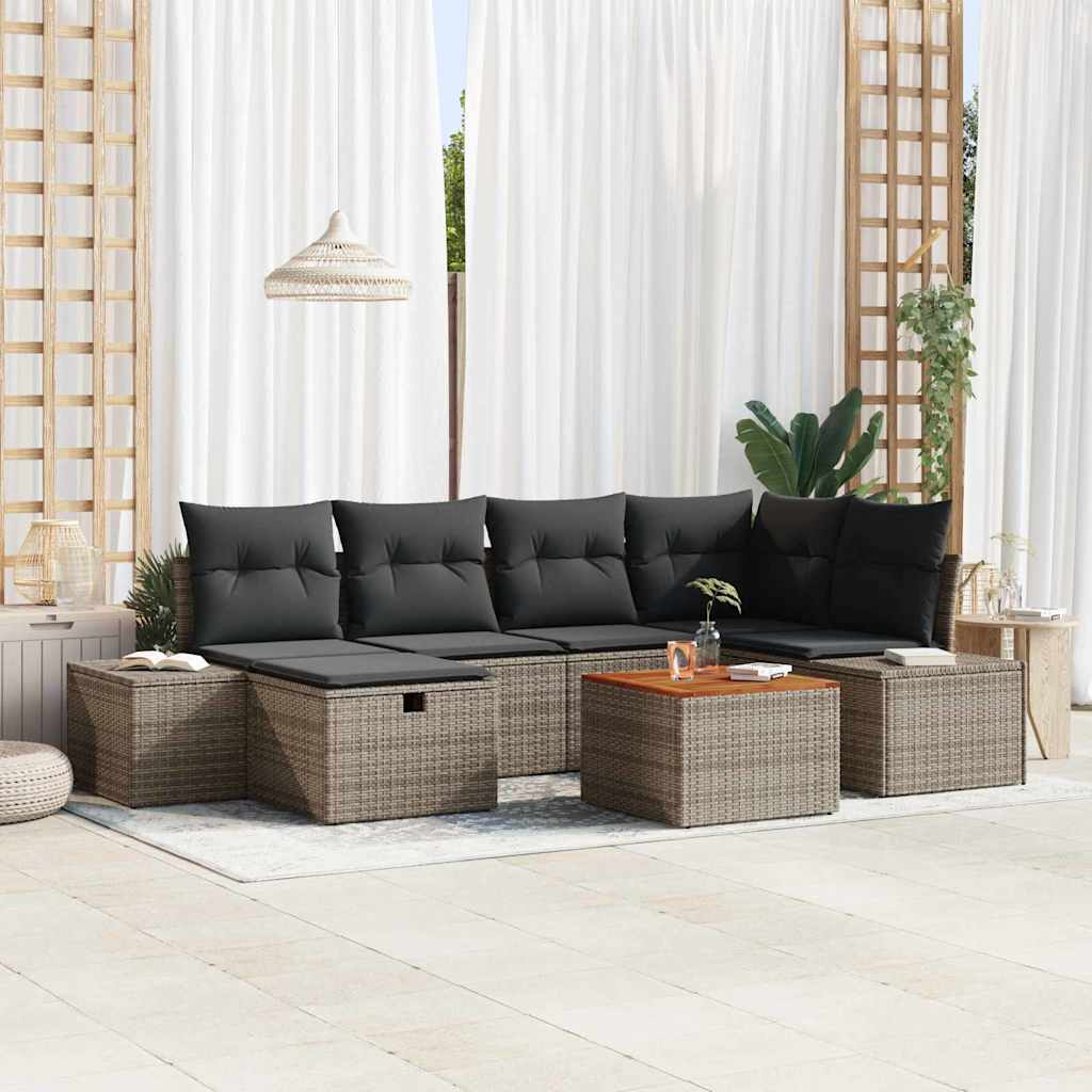 Gartensofa-set 7 stk. Grau Poly Rattan